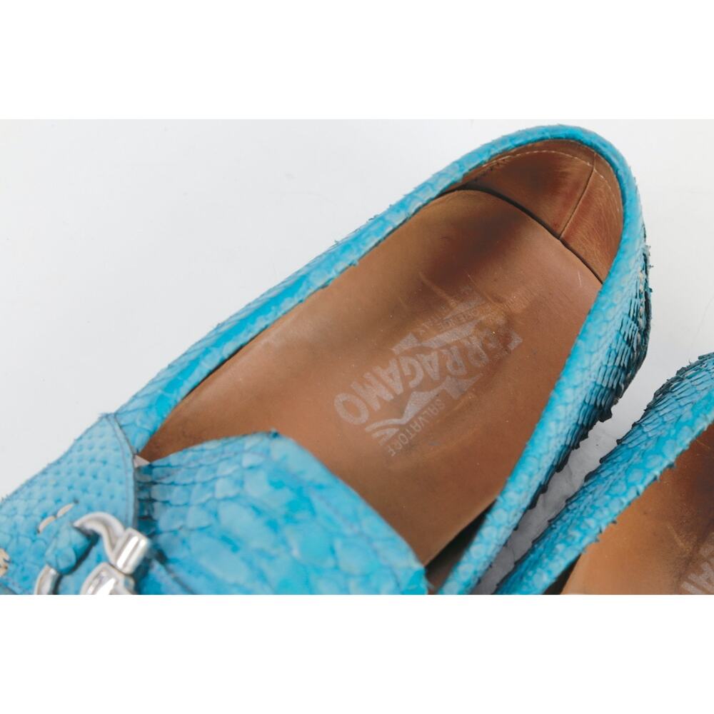 Salvatore Ferragamo Loafers 13 D Blue Python Snakeskin Gancini Bit Driving Shoes - Picture 16 of 16